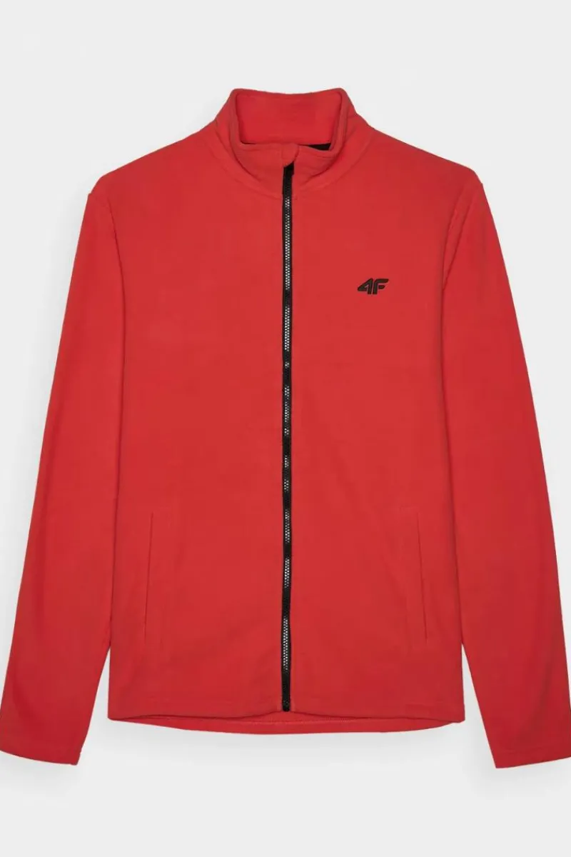 Bluzy Męskie|Odzież 4F>4F Polar Męski Regular Ze Stójką WMM00TFLEM289-60S Czerwony