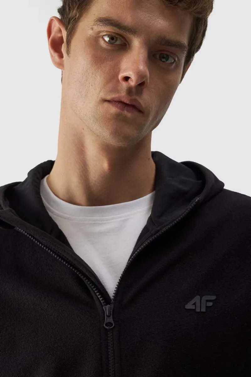 Bluzy Męskie|Odzież 4F>4F Polar Męski Z Kapturem Regular WMM00TFLEM290-20S Czarny