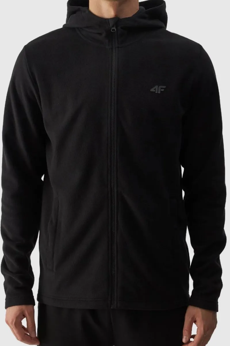 Bluzy Męskie|Odzież 4F>4F Polar Męski Z Kapturem Regular WMM00TFLEM290-20S Czarny