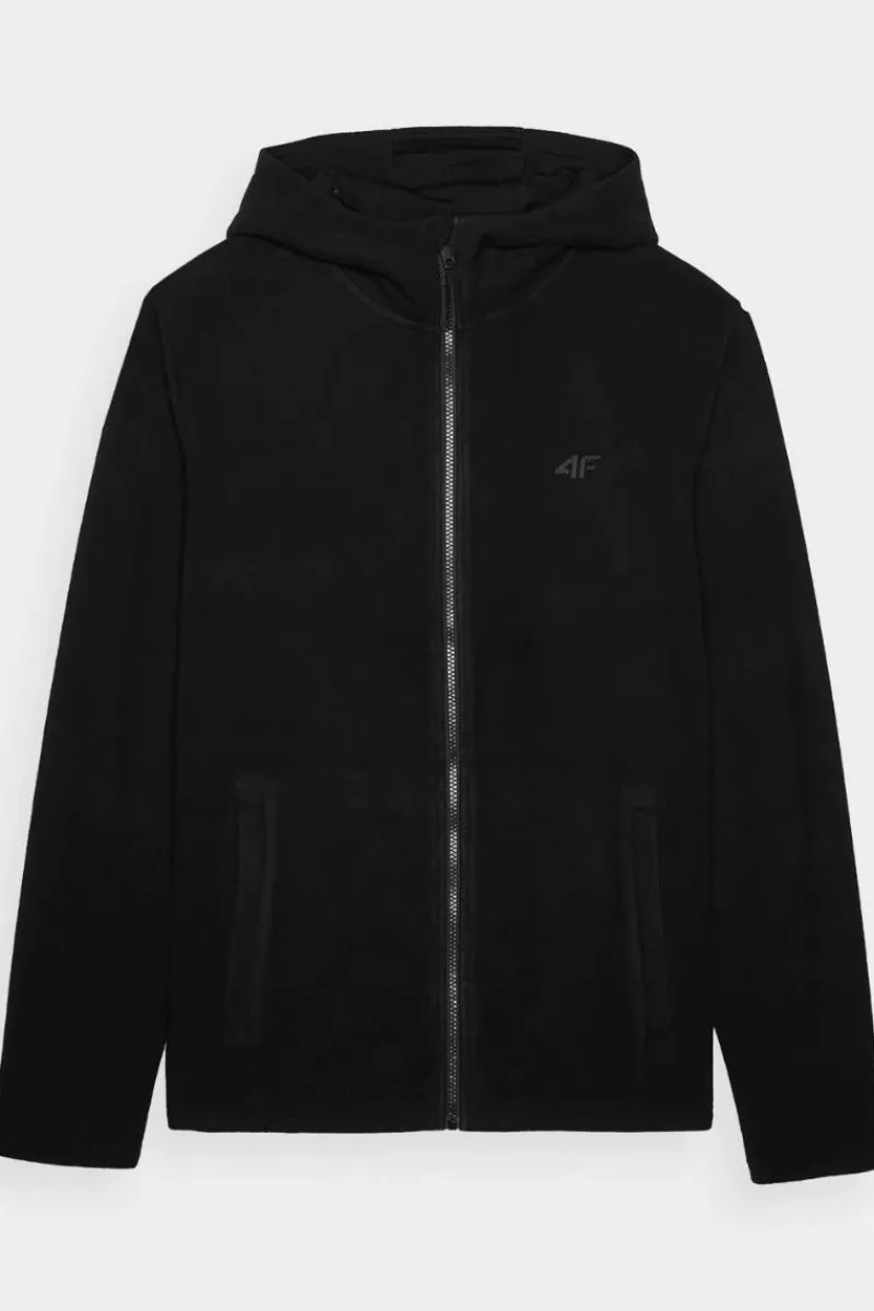 Bluzy Męskie|Odzież 4F>4F Polar Męski Z Kapturem Regular WMM00TFLEM290-20S Czarny
