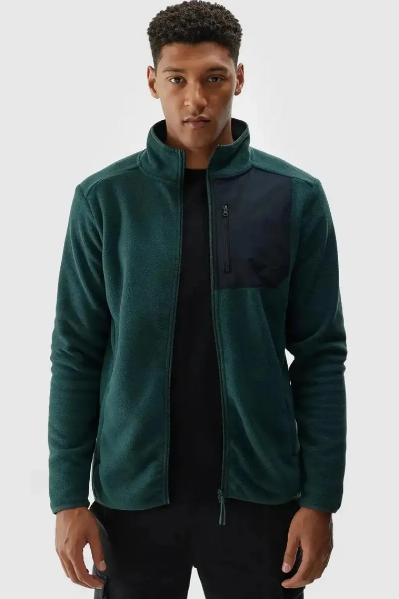 Hot Polar Męski Ze Stójką Regular WAW24TFLEM250-40S Ciemnozielony Męskie Bluzy Męskie|Odzież 4F