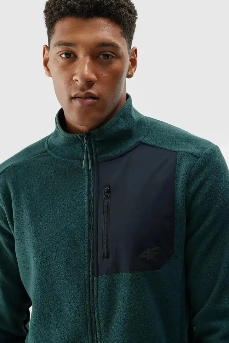 Hot Polar Męski Ze Stójką Regular WAW24TFLEM250-40S Ciemnozielony Męskie Bluzy Męskie|Odzież 4F