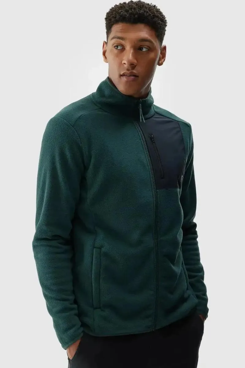 Hot Polar Męski Ze Stójką Regular WAW24TFLEM250-40S Ciemnozielony Męskie Bluzy Męskie|Odzież 4F