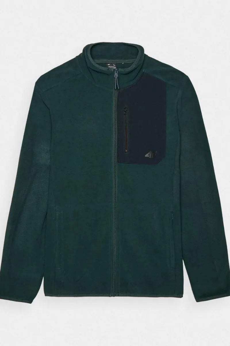 Hot Polar Męski Ze Stójką Regular WAW24TFLEM250-40S Ciemnozielony Męskie Bluzy Męskie|Odzież 4F