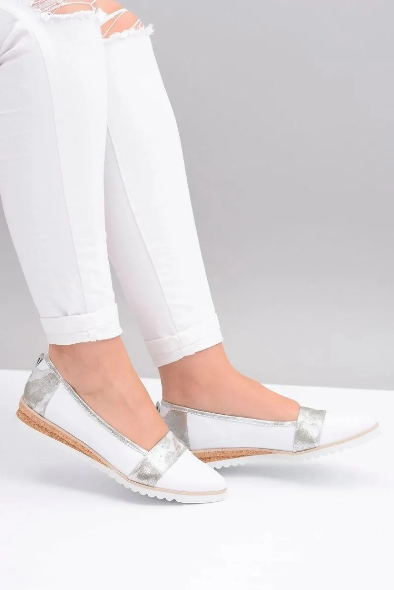 Baleriny Skórzane|Baleriny Klasyczne>Boto Polskie Skórzane Białe Balerinki Moro Persi