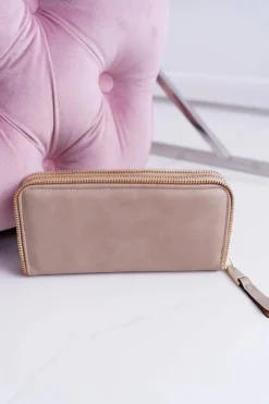 Portfele>Boto Portfel Damski Duży Beżowy Złoty Ozdobny Suwak