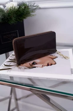 Portfele>Boto Portfel Damski Duży Ciemnoszary Złoty Ozdobny Suwak