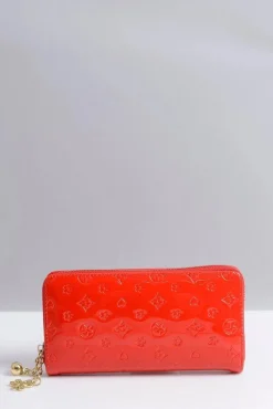 New Portfel Damski Duży Czerwony Lakierowany Złoty Zamek Portfele