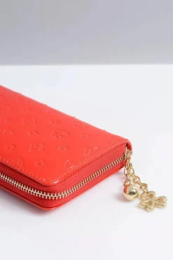 New Portfel Damski Duży Czerwony Lakierowany Złoty Zamek Portfele
