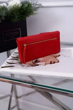 Clearance Portfel Damski Duży Czerwony na Zatrzask Portfele