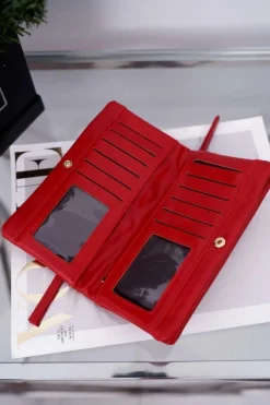 Clearance Portfel Damski Duży Czerwony na Zatrzask Portfele