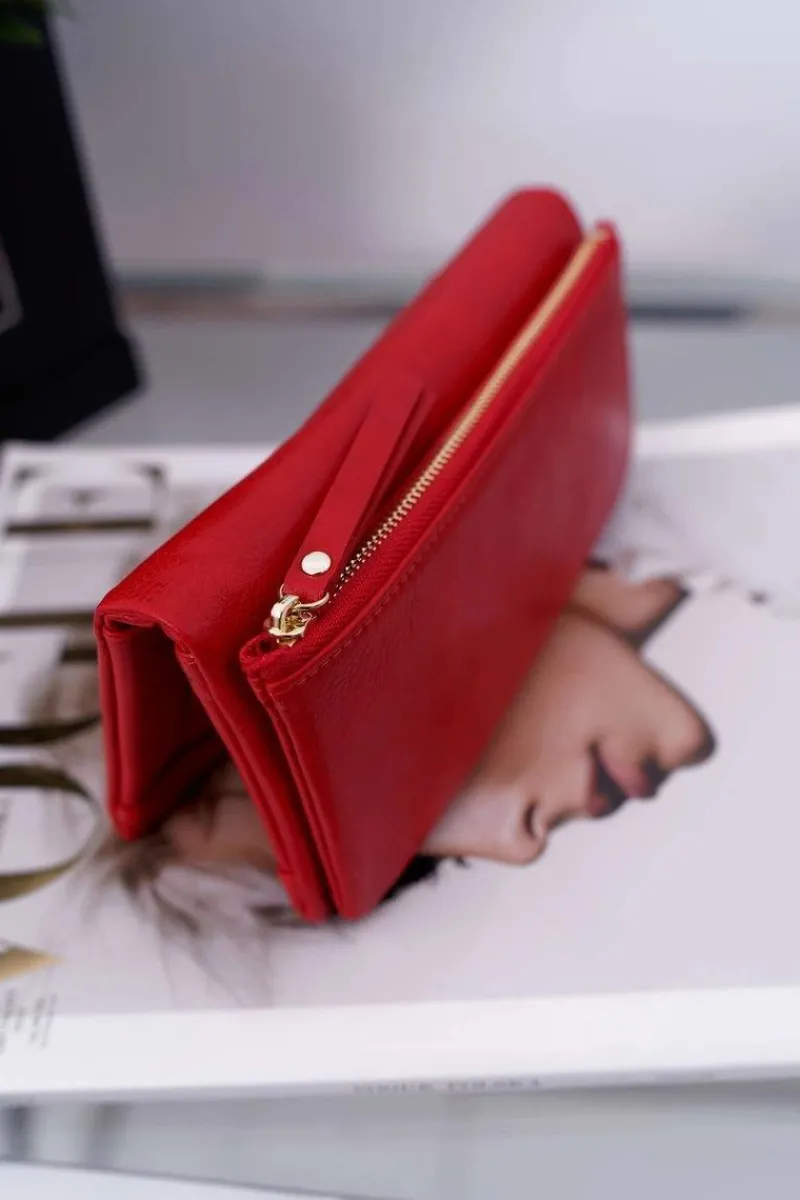 Clearance Portfel Damski Duży Czerwony na Zatrzask Portfele
