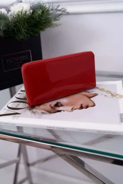 Portfele>Boto Portfel Damski Duży Czerwony Złoty Ozdobny Suwak