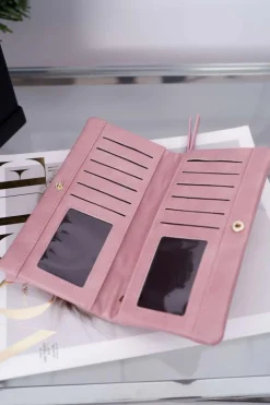 Clearance Portfel Damski Duży Różowy na Zatrzask Portfele