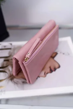 Clearance Portfel Damski Duży Różowy na Zatrzask Portfele