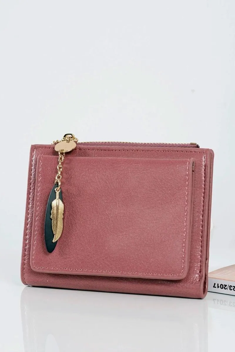 Clearance Portfel Damski Różowa Portmonetka Złote Piórko Portfele