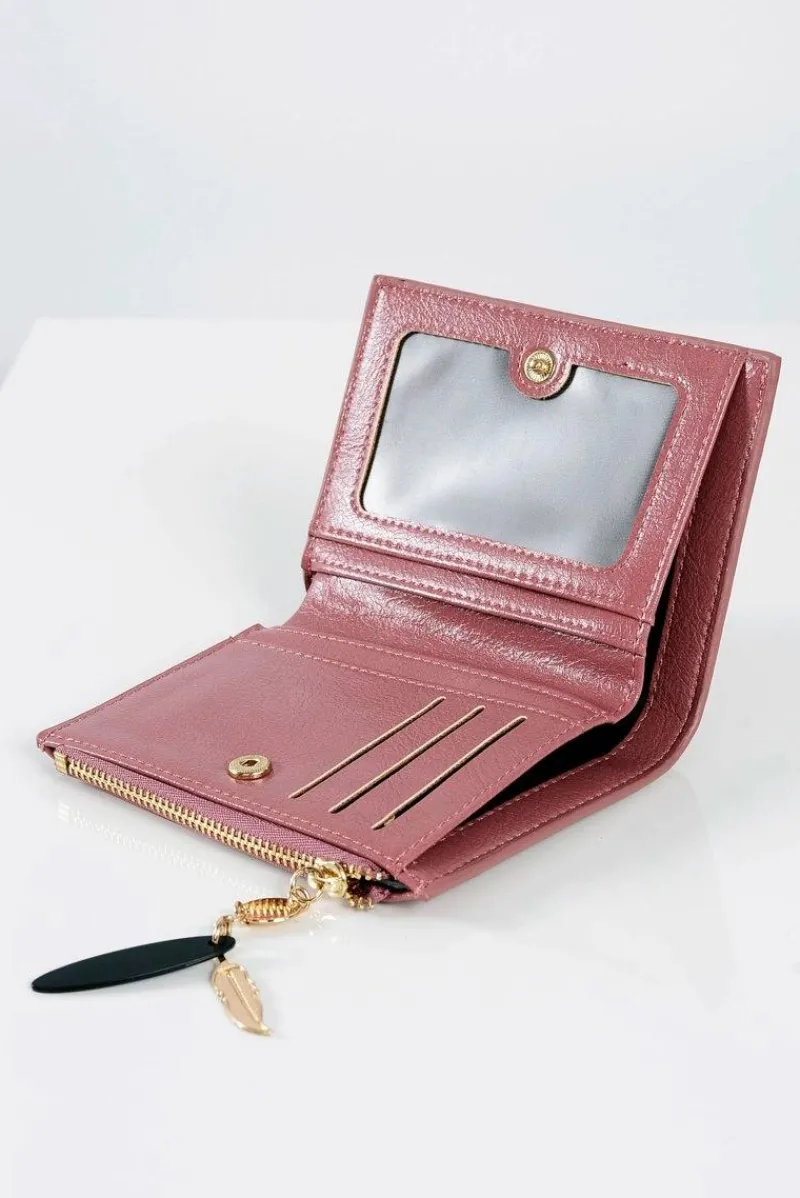 Clearance Portfel Damski Różowa Portmonetka Złote Piórko Portfele