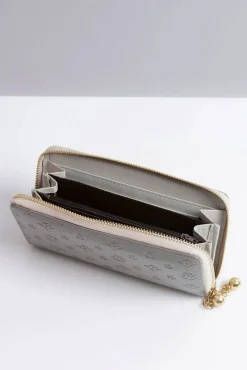 Portfele>Boto Portfel Damski Szare Duży Lakierowany Złoty Zamek