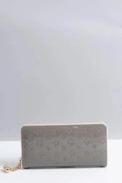 Portfele>Boto Portfel Damski Szare Duży Lakierowany Złoty Zamek