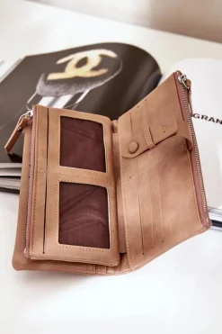 New Boto Portfel Damski Z Eko Skóry Ciemnobeżowy Irinda