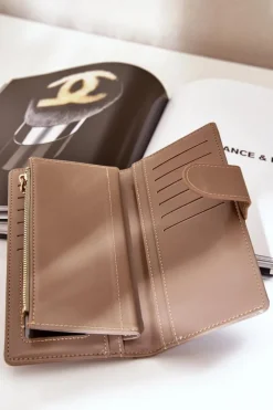 Discount Portfel Damski Z Eko Skóry Ciemnobeżowy Kalinessa Portfele