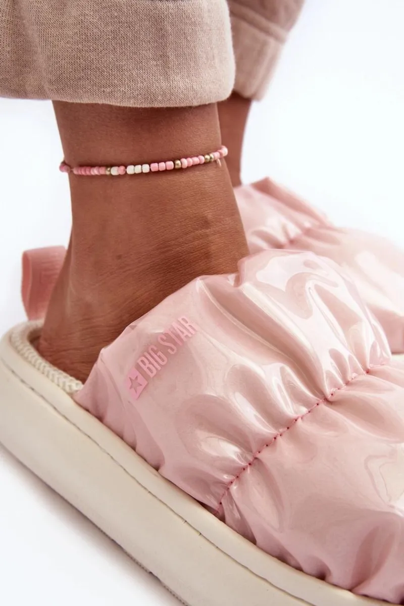 New Połyskujące Kapcie Damskie Różowe Big Star MM274129 Damskie Kapcie Klasyczne