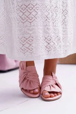 Best Połyskujące Klapki Z Wiązaniem Różowe Emilia Damskie Klapki Damskie Klasyczne