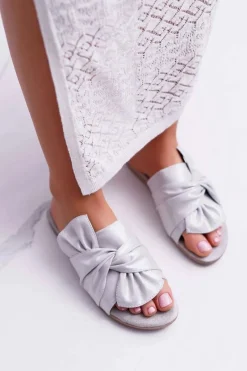 Outlet Evento Połyskujące Klapki Z Wiązaniem Szare Emilia