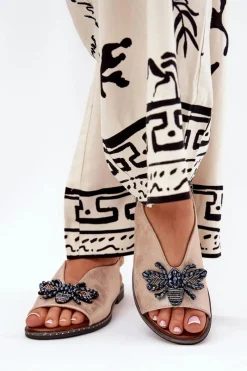 Sandały Płaskie>Boto Połyskujące Sandały Damskie Z Ozdobą Płaskie Różowe Złoto Russona Różowy