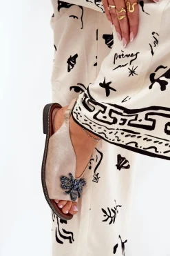 Sandały Płaskie></noscript>Boto Połyskujące Sandały Damskie Z Ozdobą Płaskie Różowe Złoto Russona Różowy