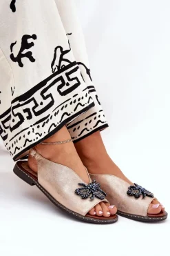 Sandały Płaskie></noscript>Boto Połyskujące Sandały Damskie Z Ozdobą Płaskie Różowe Złoto Russona Różowy