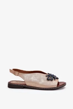 Sandały Płaskie></noscript>Boto Połyskujące Sandały Damskie Z Ozdobą Płaskie Różowe Złoto Russona Różowy