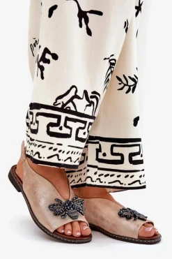 Sandały Płaskie></noscript>Boto Połyskujące Sandały Damskie Z Ozdobą Płaskie Różowe Złoto Russona Różowy