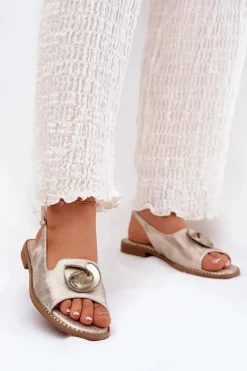 Discount Damskie buty S.Barski Połyskujące Sandały Damskie Z Ozdobą S.Barski KV51-006 Złote Złoty