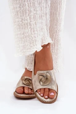 Discount Damskie buty S.Barski Połyskujące Sandały Damskie Z Ozdobą S.Barski KV51-006 Złote Złoty