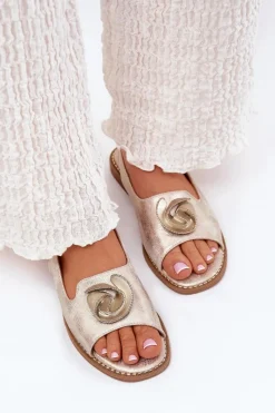 Discount Damskie buty S.Barski Połyskujące Sandały Damskie Z Ozdobą S.Barski KV51-006 Złote Złoty