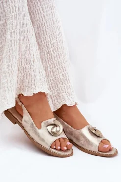 Discount Damskie buty S.Barski Połyskujące Sandały Damskie Z Ozdobą S.Barski KV51-006 Złote Złoty