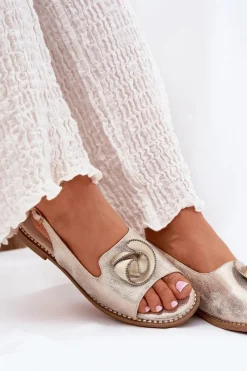 Discount Damskie buty S.Barski Połyskujące Sandały Damskie Z Ozdobą S.Barski KV51-006 Złote Złoty