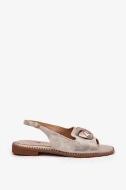 Discount Damskie buty S.Barski Połyskujące Sandały Damskie Z Ozdobą S.Barski KV51-006 Złote Złoty