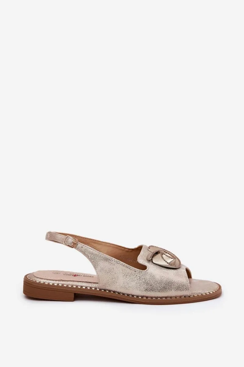 Discount Damskie buty S.Barski Połyskujące Sandały Damskie Z Ozdobą S.Barski KV51-006 Złote Złoty