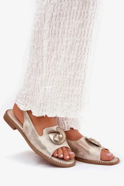 Discount Damskie buty S.Barski Połyskujące Sandały Damskie Z Ozdobą S.Barski KV51-006 Złote Złoty