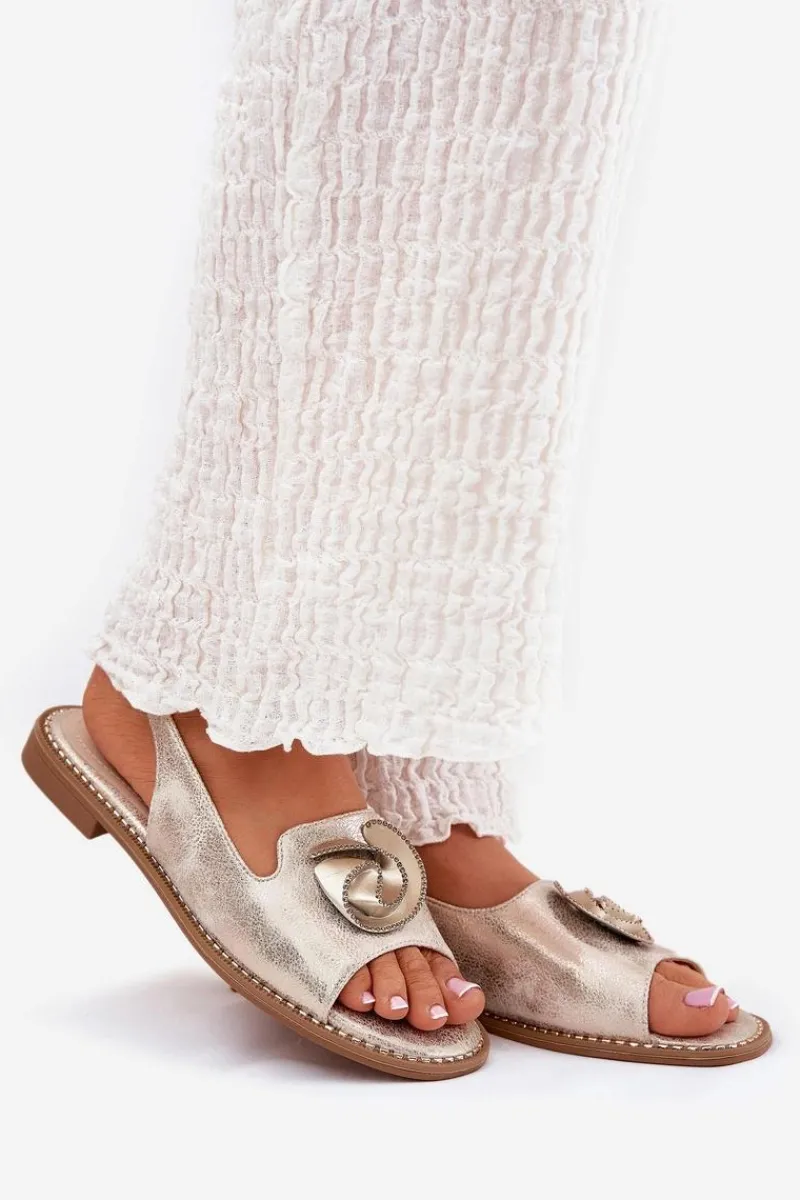 Discount Damskie buty S.Barski Połyskujące Sandały Damskie Z Ozdobą S.Barski KV51-006 Złote Złoty