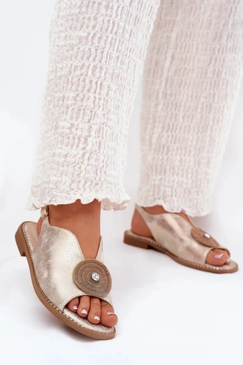 Clearance Damskie buty S.Barski Połyskujące Sandały Damskie Ozdobnym Detalem S.Barski KV51-012 Złote Złoty