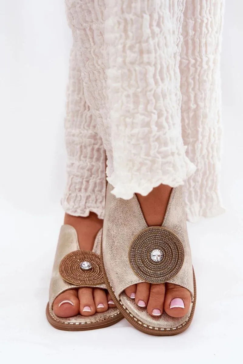 Clearance Damskie buty S.Barski Połyskujące Sandały Damskie Ozdobnym Detalem S.Barski KV51-012 Złote Złoty