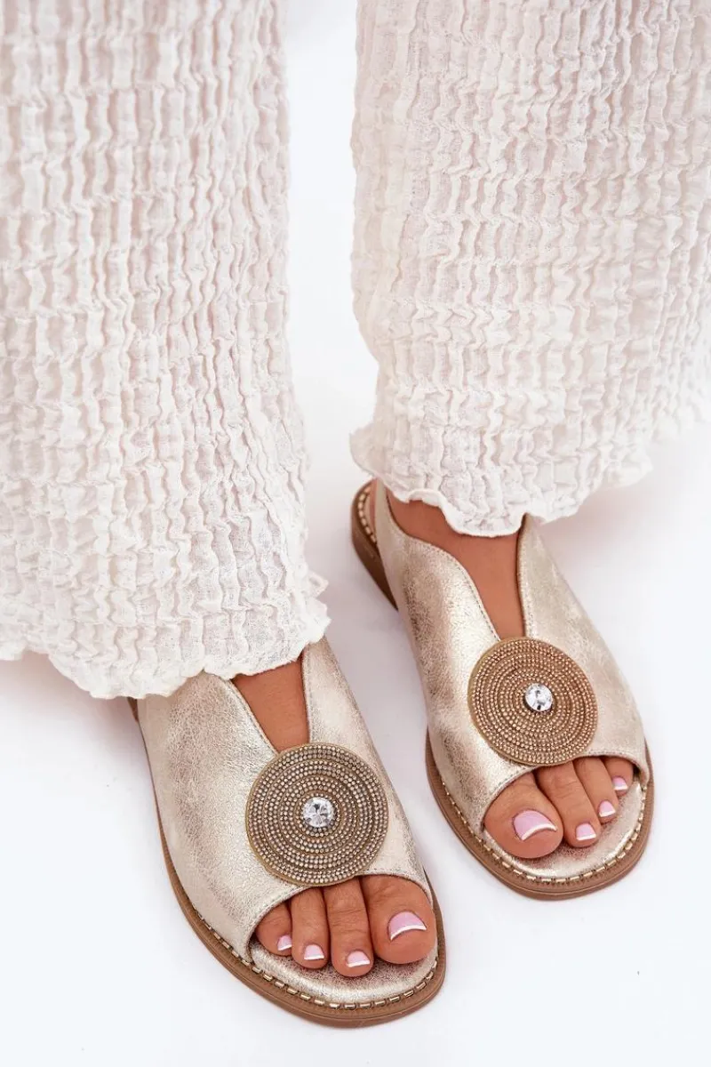 Clearance Damskie buty S.Barski Połyskujące Sandały Damskie Ozdobnym Detalem S.Barski KV51-012 Złote Złoty