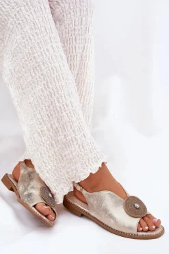 Clearance Damskie buty S.Barski Połyskujące Sandały Damskie Ozdobnym Detalem S.Barski KV51-012 Złote Złoty