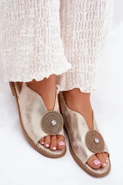 Clearance Damskie buty S.Barski Połyskujące Sandały Damskie Ozdobnym Detalem S.Barski KV51-012 Złote Złoty
