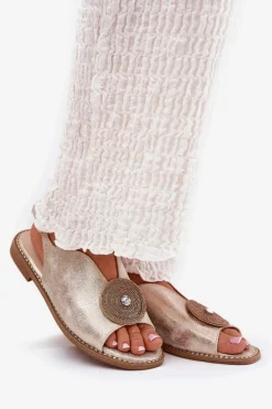 Clearance Damskie buty S.Barski Połyskujące Sandały Damskie Ozdobnym Detalem S.Barski KV51-012 Złote Złoty