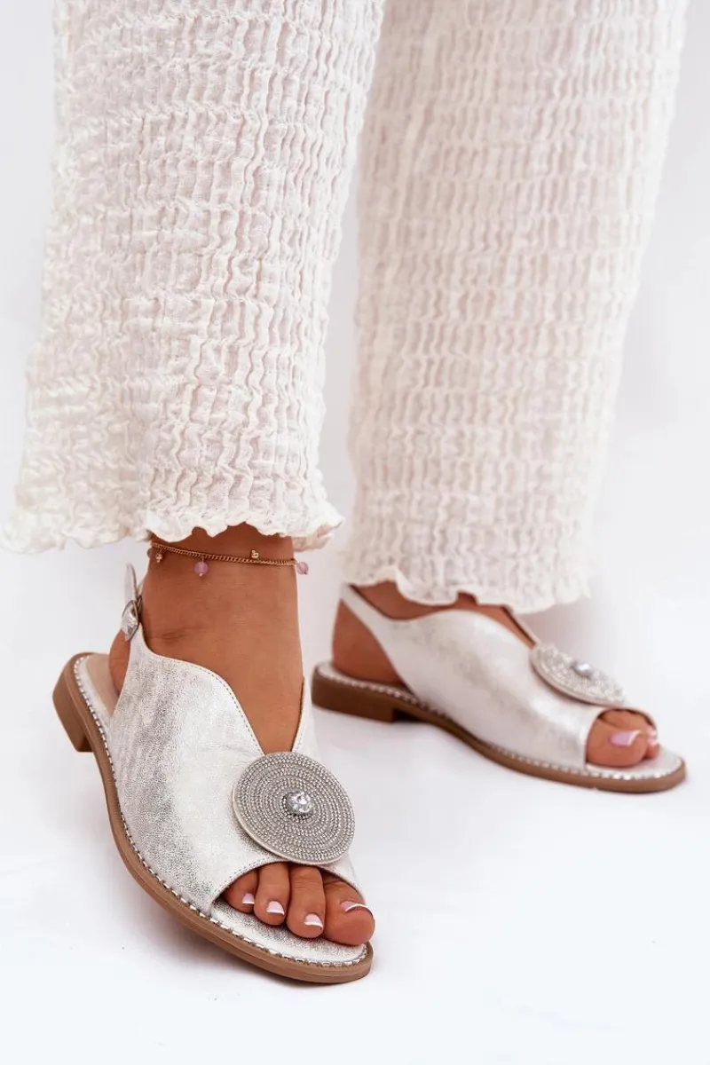 Sandały Z Cholewką|Sandały Płaskie>Damskie buty S.Barski Połyskujące Sandały Damskie Ozdobnym Detalem S.Barski KV51-012 Srebrne