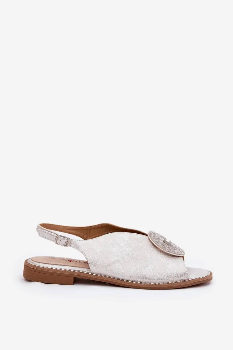 Sandały Z Cholewką|Sandały Płaskie>Damskie buty S.Barski Połyskujące Sandały Damskie Ozdobnym Detalem S.Barski KV51-012 Srebrne